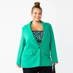 Juniors' Plus Size SO® Oversized Blazer with Pockets 5 Juniors' Plus Size SO® Oversized Blazer with Pockets -Cuddl Duds SHOP 5575916 Emerald