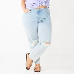 Juniors' Plus Size SO® Destructed High-Rise Mom Jean