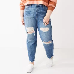 Juniors' Plus Size SO® Destructed High-Rise Mom Jean 10 Juniors' Plus Size SO® Destructed High-Rise Mom Jean -Cuddl Duds SHOP 5576359 Medium Destructed