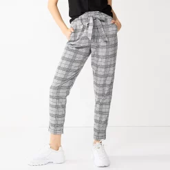 Juniors' SO® High-Rise Paperbag Tapered Leg Pants -Cuddl Duds SHOP 5576668 Black White