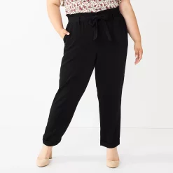 Juniors' Plus Size SO® High-Rise Paperbag Tapered Leg Pants -Cuddl Duds SHOP 5576669 Black