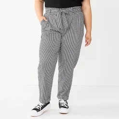 Juniors' Plus Size SO® High-Rise Paperbag Tapered Leg Pants -Cuddl Duds SHOP 5576669 Black And White
