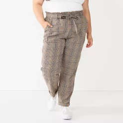 Juniors' Plus Size SO® High-Rise Paperbag Tapered Leg Pants -Cuddl Duds SHOP 5576669 Brown Multi