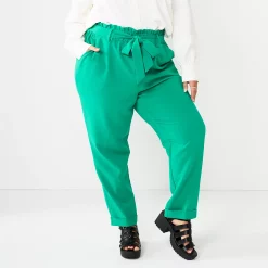 Juniors' Plus Size SO® High-Rise Paperbag Tapered Leg Pants -Cuddl Duds SHOP 5576669 Emerald Green