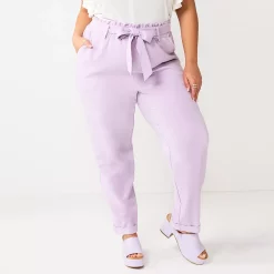 Juniors' Plus Size SO® High-Rise Paperbag Tapered Leg Pants -Cuddl Duds SHOP 5576669 Lavender