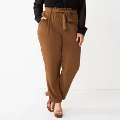Juniors' Plus Size SO® High-Rise Paperbag Tapered Leg Pants -Cuddl Duds SHOP 5576669 Tobacco