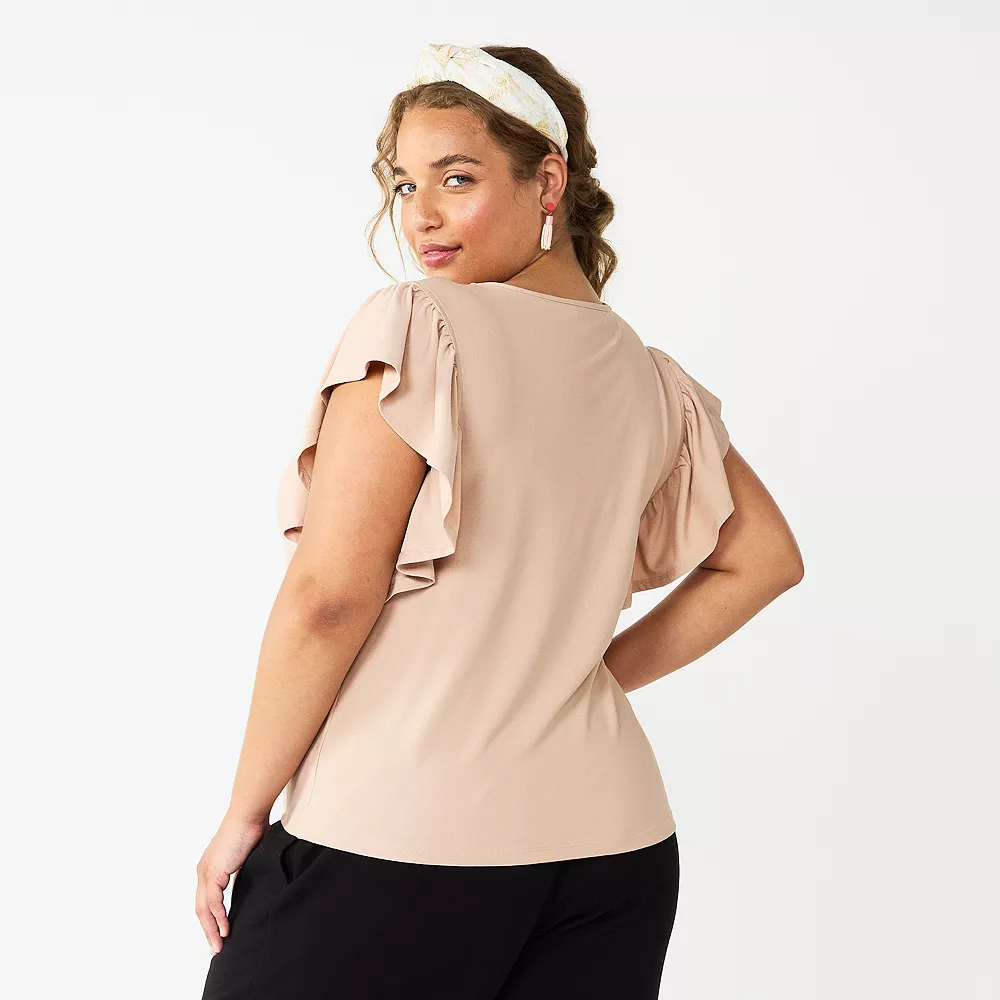Juniors' Plus Size SO® Flutter Sleeve Keyhole Top 6 Juniors' Plus Size SO® Flutter Sleeve Keyhole Top - Image 6