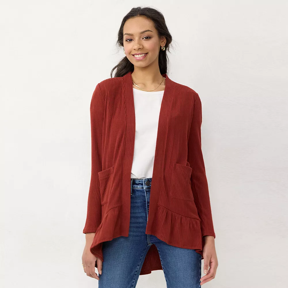 Women's LC Lauren Conrad Ruffle-Hem Layering Cardigan 3 Women's LC Lauren Conrad Ruffle-Hem Layering Cardigan - Image 3