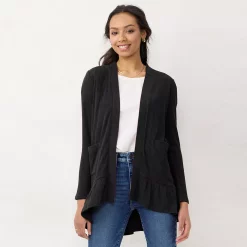 Women's LC Lauren Conrad Ruffle-Hem Layering Cardigan 7 Women's LC Lauren Conrad Ruffle-Hem Layering Cardigan -Cuddl Duds SHOP 5576857 Dull Black