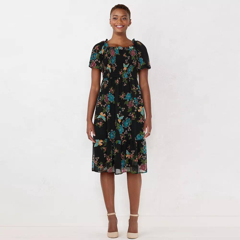 Women's LC Lauren Conrad Puff-Sleeve Smocked Midi Dress 1 Women's LC Lauren Conrad Puff-Sleeve Smocked Midi Dress