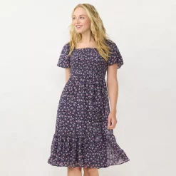 Women's LC Lauren Conrad Puff-Sleeve Smocked Midi Dress 8 Women's LC Lauren Conrad Puff-Sleeve Smocked Midi Dress -Cuddl Duds SHOP 5577677 Navy Roselita