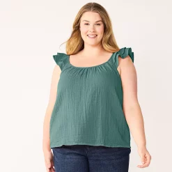 Plus Size Sonoma Goods For Life® Ruffle Tank Top 7 Plus Size Sonoma Goods For Life® Ruffle Tank Top -Cuddl Duds SHOP 5578985 Deep Blue Green