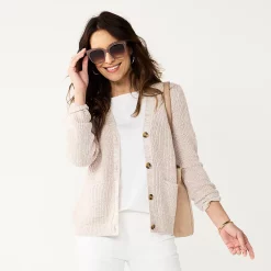 Women's Croft & Barrow® Shaker Cardigan Sweater -Cuddl Duds SHOP 5579048 Beige Marl