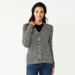 Women's Croft & Barrow® Shaker Cardigan Sweater -Cuddl Duds SHOP 5579048 Black Marl