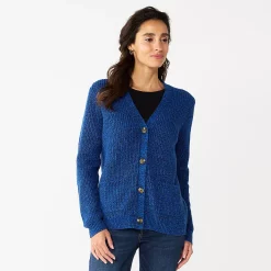 Women's Croft & Barrow® Shaker Cardigan Sweater -Cuddl Duds SHOP 5579048 Navy Marl