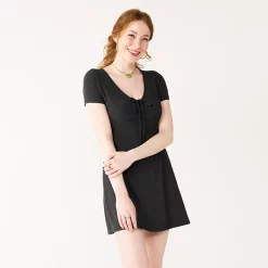 Juniors' SO® Cinched Front Fit & Flare Peasant Dress 13 Juniors' SO® Cinched Front Fit & Flare Peasant Dress -Cuddl Duds SHOP 5584010 Black Luxe