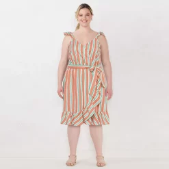 Plus Size LC Lauren Conrad Surplice Faux-Wrap Dress -Cuddl Duds SHOP 5584050 Teal Stripe