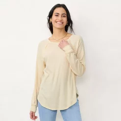 Women's LC Lauren Conrad Raglan Ruffle-Sleeve Tunic -Cuddl Duds SHOP 5584112 English Cream