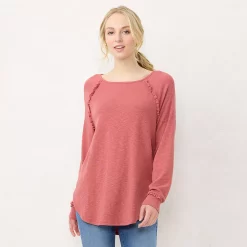 Women's LC Lauren Conrad Raglan Ruffle-Sleeve Tunic -Cuddl Duds SHOP 5584112 Mauve Jewel