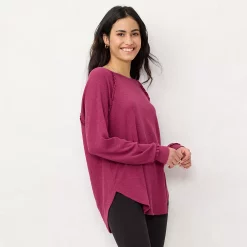 Women's LC Lauren Conrad Raglan Ruffle-Sleeve Tunic -Cuddl Duds SHOP 5584112 Wine Chalet