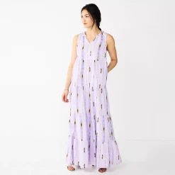 Petite Sonoma Goods For Life® Tiered Maxi Dress 9 Petite Sonoma Goods For Life® Tiered Maxi Dress -Cuddl Duds SHOP 5584155 Purple Ikat Stripe