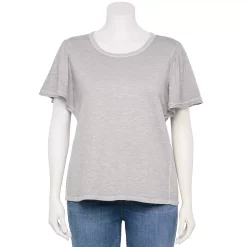 Plus Size Sonoma Goods For Life Seamed Flutter Sleeve Top 9 Plus Size Sonoma Goods For Life Seamed Flutter Sleeve Top -Cuddl Duds SHOP 5588211 Washed Gray