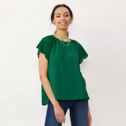 Women's LC Lauren Conrad Eyelet Flutter Sleeve Top -Cuddl Duds SHOP 5588287 Pinery