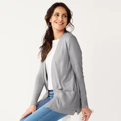 Petite Croft & Barrow® Classic Ribbed Open-Front Cardigan