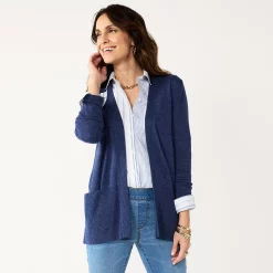 Petite Croft & Barrow® Classic Ribbed Open-Front Cardigan -Cuddl Duds SHOP 5588506 Navy Marl