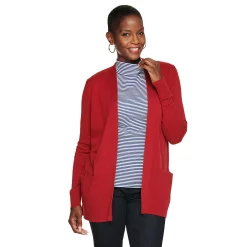 Petite Croft & Barrow® Classic Ribbed Open-Front Cardigan -Cuddl Duds SHOP 5588506 Red