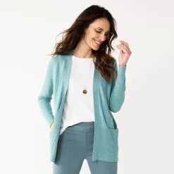 Petite Croft & Barrow® Classic Ribbed Open-Front Cardigan -Cuddl Duds SHOP 5588506 Teal
