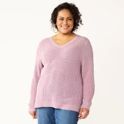 Plus Size Croft & Barrow® Placed Cable Pullover Sweater -Cuddl Duds SHOP 5588807 Lavender