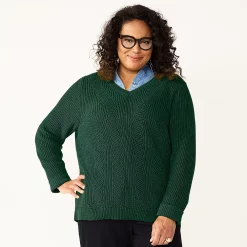 Plus Size Croft & Barrow® Placed Cable Pullover Sweater -Cuddl Duds SHOP 5588807 Pine