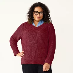 Alternative view of Plus Size Croft & Barrow® Placed Cable Pullover Sweater