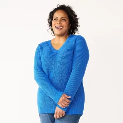 Plus Size Croft & Barrow® Placed Cable Pullover Sweater -Cuddl Duds SHOP 5588807 Royal Blue