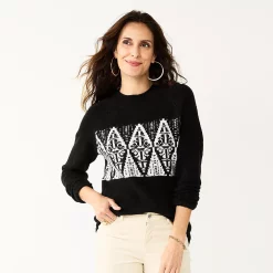 Women's Croft & Barrow® Cozy Crewneck Sweater 21 Women's Croft & Barrow® Cozy Crewneck Sweater -Cuddl Duds SHOP 5588987 Black Fairisle