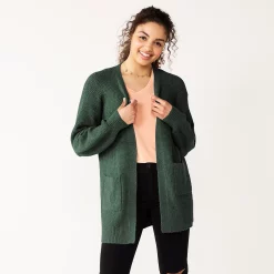 Juniors' SO® Waffle Cardigan -Cuddl Duds SHOP 5589105 Cleveland Green