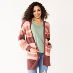 Juniors' SO® Waffle Cardigan -Cuddl Duds SHOP 5589105 Mauve Stripe