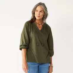 Alternative view of Women's Croft & Barrow® Tassel Peasant Top