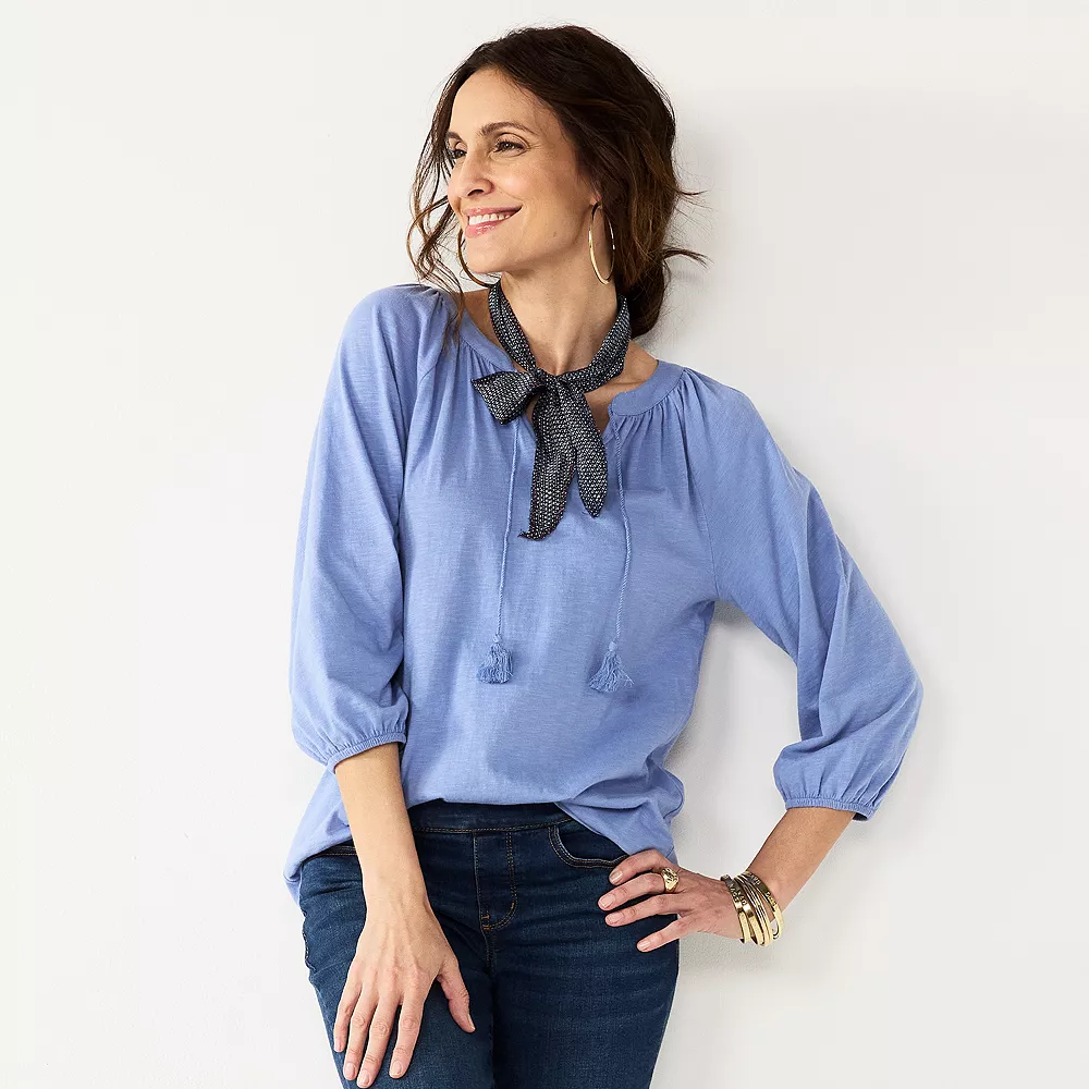 Women's Croft & Barrow® Tassel Peasant Top 3 Women's Croft & Barrow® Tassel Peasant Top - Image 3