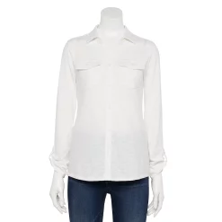 Petite Croft & Barrow® Roll-Tab Sleeve Soft Shirt 11 Petite Croft & Barrow® Roll-Tab Sleeve Soft Shirt -Cuddl Duds SHOP 5608143 White