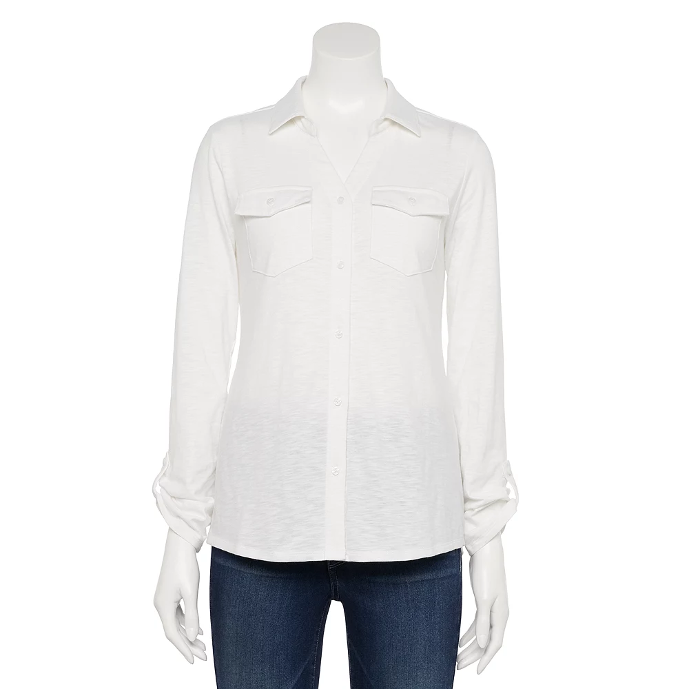 Petite Croft & Barrow® Roll-Tab Sleeve Soft Shirt 2 Petite Croft & Barrow® Roll-Tab Sleeve Soft Shirt - Image 2