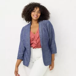 Alternative view of Plus Size LC Lauren Conrad Ruched-Sleeve Shawl Collar Blazer