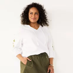 Alternative view of Plus Size Croft & Barrow® Three Quarter Sleeve Peasant Top