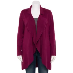 Plus Size Napa Valley Ruffle Front Cardigan Sweater -Cuddl Duds SHOP 5623420 Beetroot
