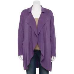 Plus Size Napa Valley Ruffle Front Cardigan Sweater -Cuddl Duds SHOP 5623420 Shadow Purple