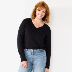 Women's Sonoma Goods For Life® Everyday V-Neck Long Sleeve Tee 17 Women's Sonoma Goods For Life® Everyday V-Neck Long Sleeve Tee -Cuddl Duds SHOP 5625801 Black