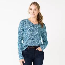 Women's Sonoma Goods For Life® Everyday V-Neck Long Sleeve Tee 13 Women's Sonoma Goods For Life® Everyday V-Neck Long Sleeve Tee -Cuddl Duds SHOP 5625801 Blue Floral