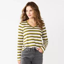 Women's Sonoma Goods For Life® Everyday V-Neck Long Sleeve Tee 15 Women's Sonoma Goods For Life® Everyday V-Neck Long Sleeve Tee -Cuddl Duds SHOP 5625801 Olive Stripe