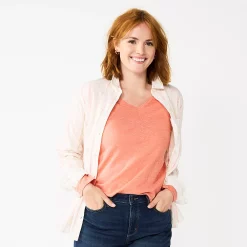 Women's Sonoma Goods For Life® Everyday V-Neck Long Sleeve Tee 18 Women's Sonoma Goods For Life® Everyday V-Neck Long Sleeve Tee -Cuddl Duds SHOP 5625801 Texture Coral